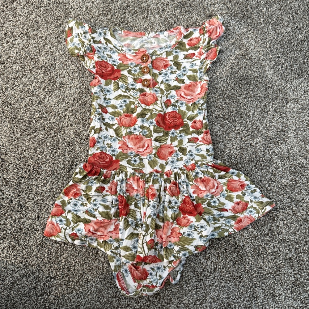 Posh Peanut Floral Ruffle Short Sleeve Dress with Bodysuit